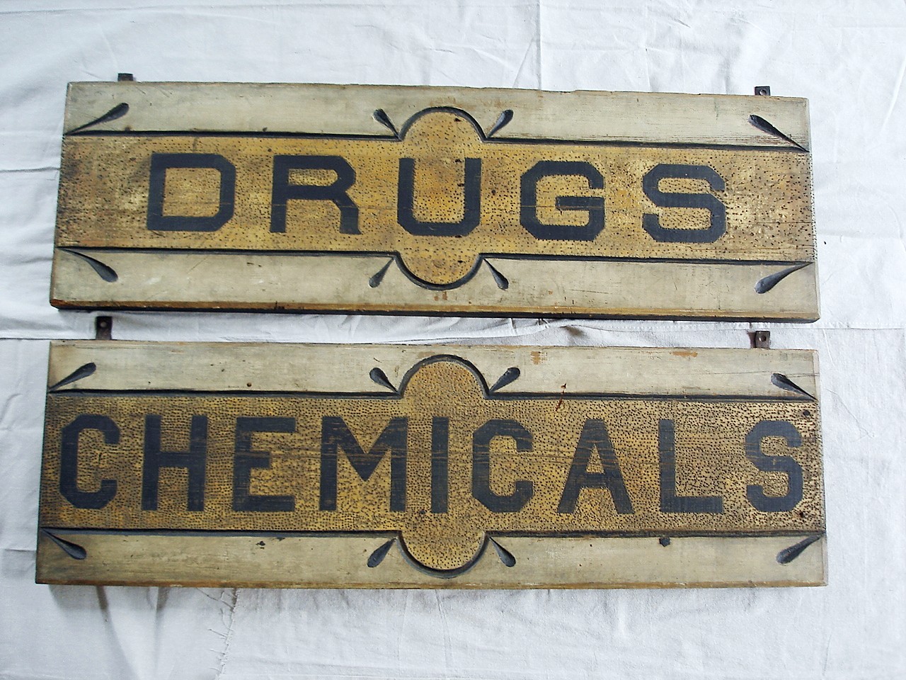 Folk Art Pair Wooden Carved Signs Pair Of Wooden Carved Signs