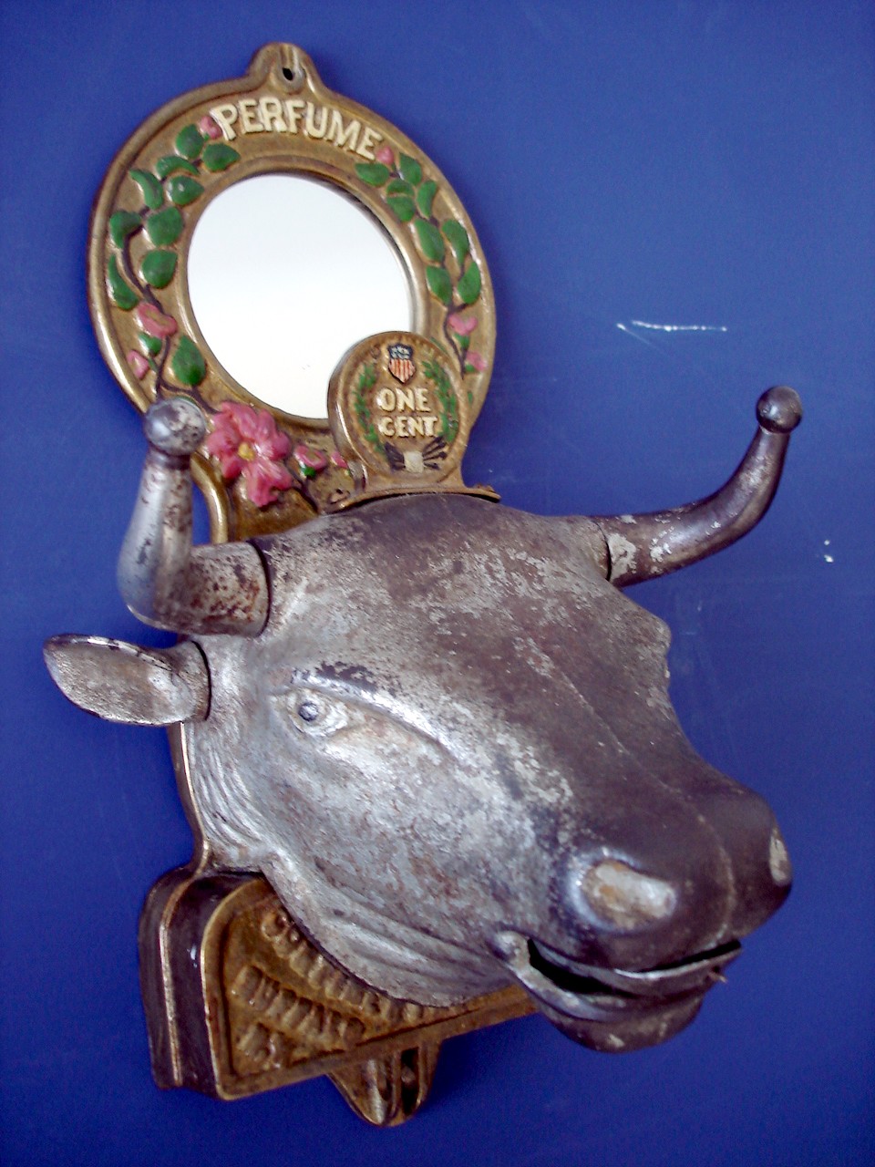 RARE CAST IRON BULL HEAD PERFUME DISP.